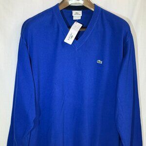 NWT Lacoste Men's 100% Cotton Long Sleeves V-Neck Pullover Sweater- Prunelle-XXL